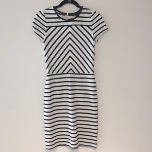 Banana Republic Faux Leather Trimmed Striped Dress